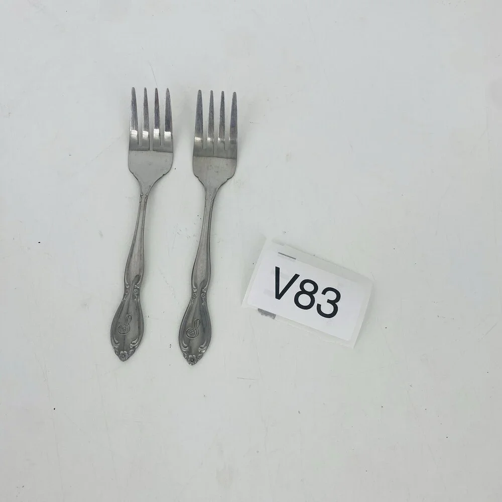 Set of 2 Vintage Customcraft China Stainless Dinner Forks Monogram C Floral